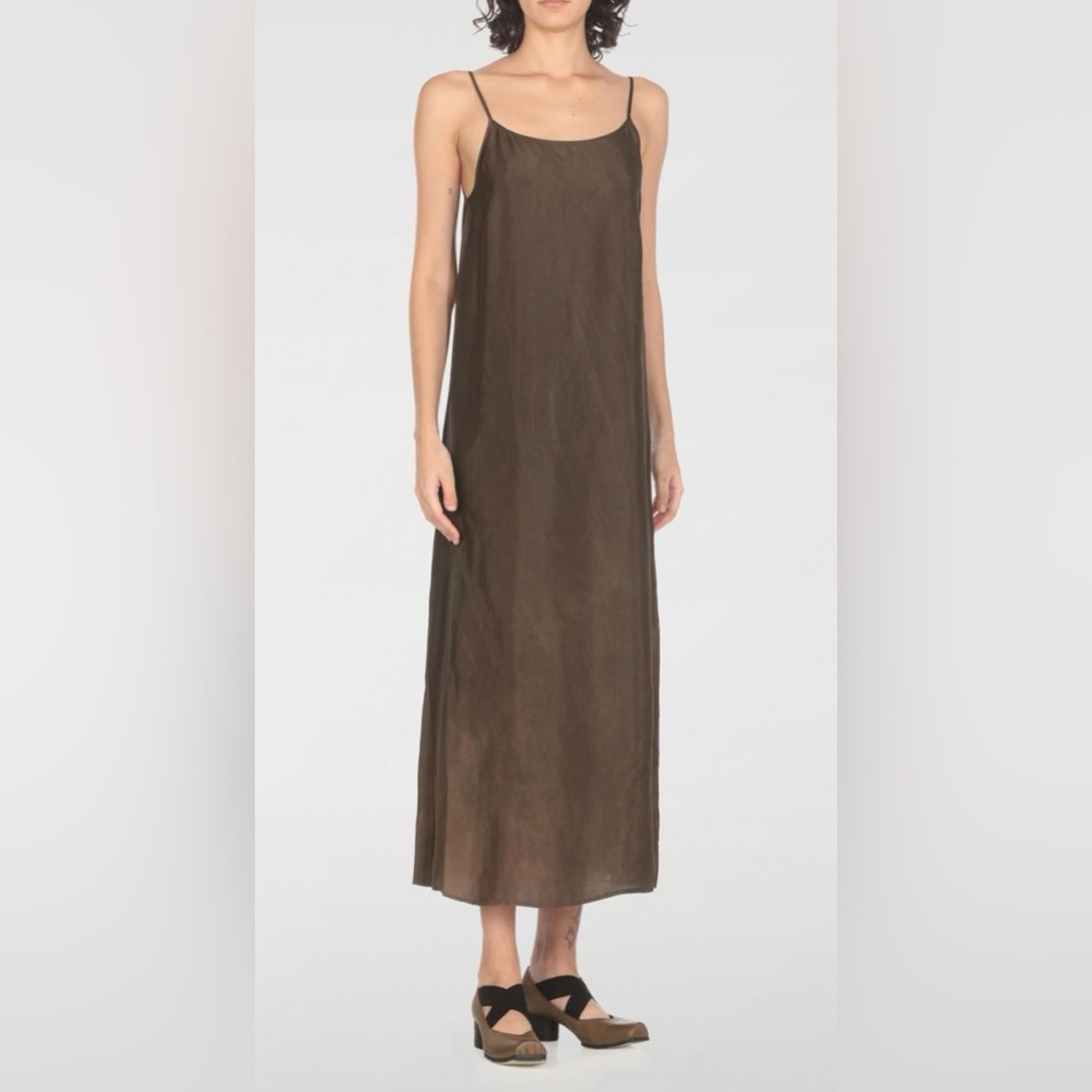 Uma Wang Anaya Slip Dress 100% Cupro Raw Hem Midi/Maxi Brown Sz S.